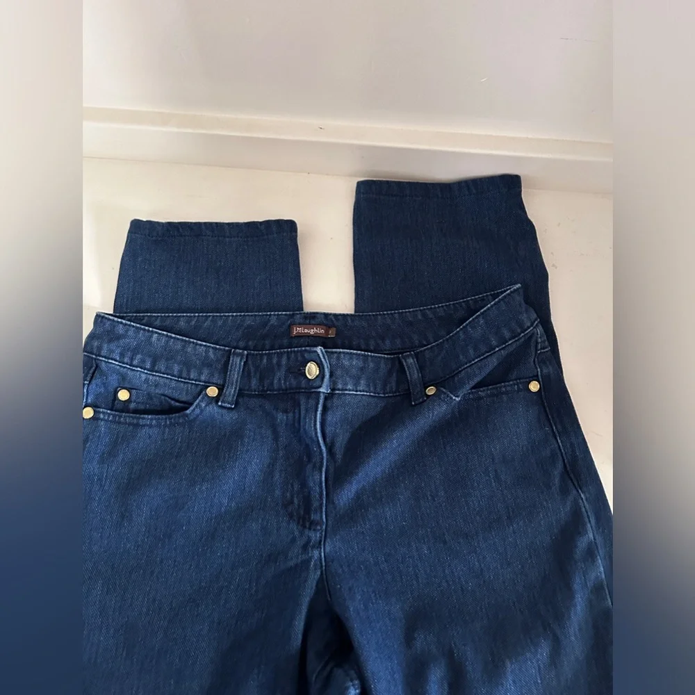 JMcLAUGHLIN Dark Denim Jeans Solid Stretch Comfy Lexi Pocket Button Size 8 - Picture 3 of 10